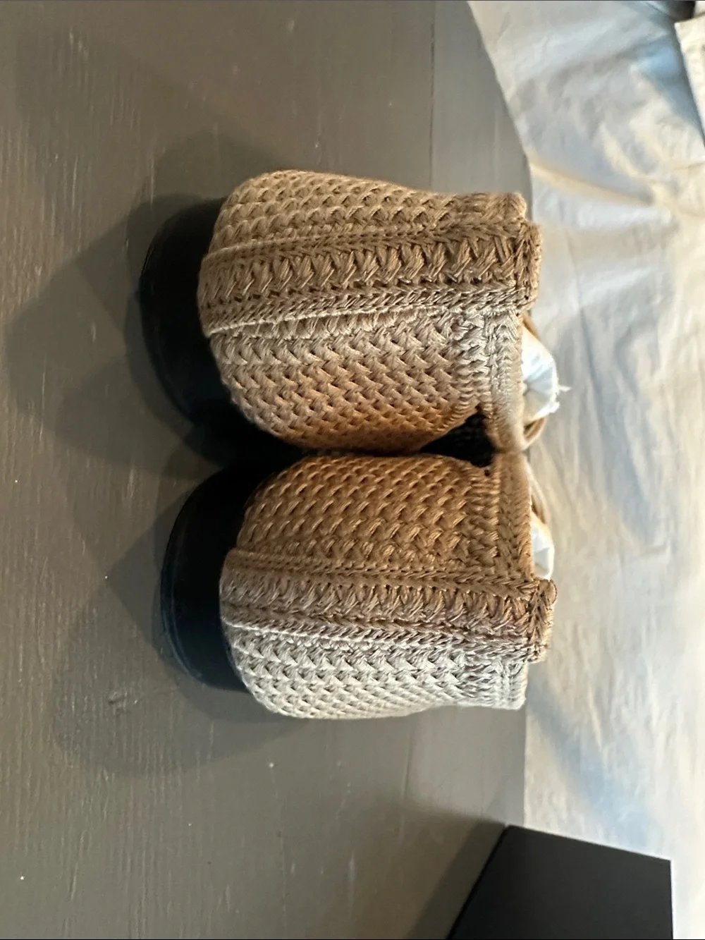 CHANEL Black and Beige Crochet Cap-Toe Ballet Flats
